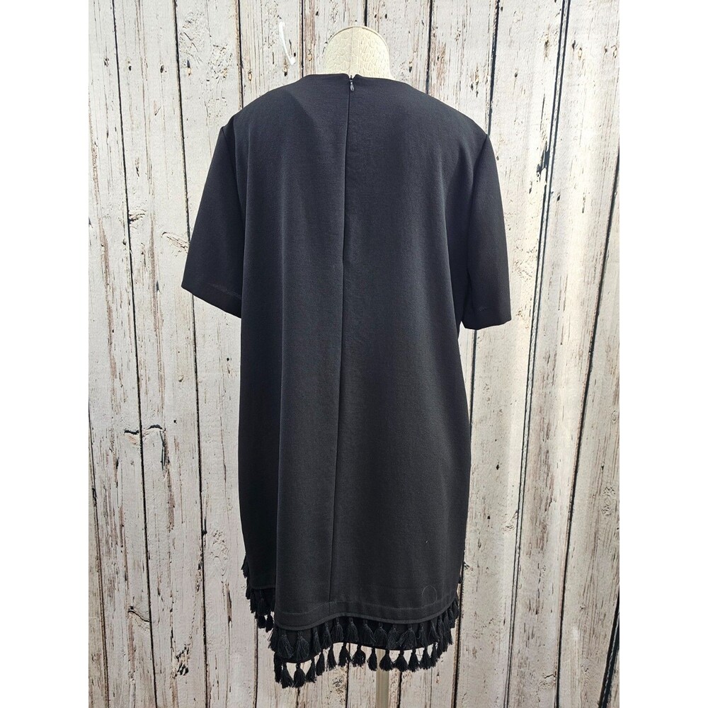 Zara XXL Woman Black Tassel‎ Hem Short Sleeve Chic Minimalist Shift Shirt Dress - Picture 5 of 7